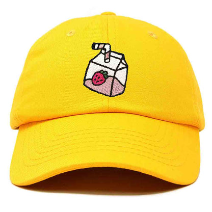 Dalix Strawberry Milk Embroidered Womens Cotton Dad Hat Baseball Cap in Gold