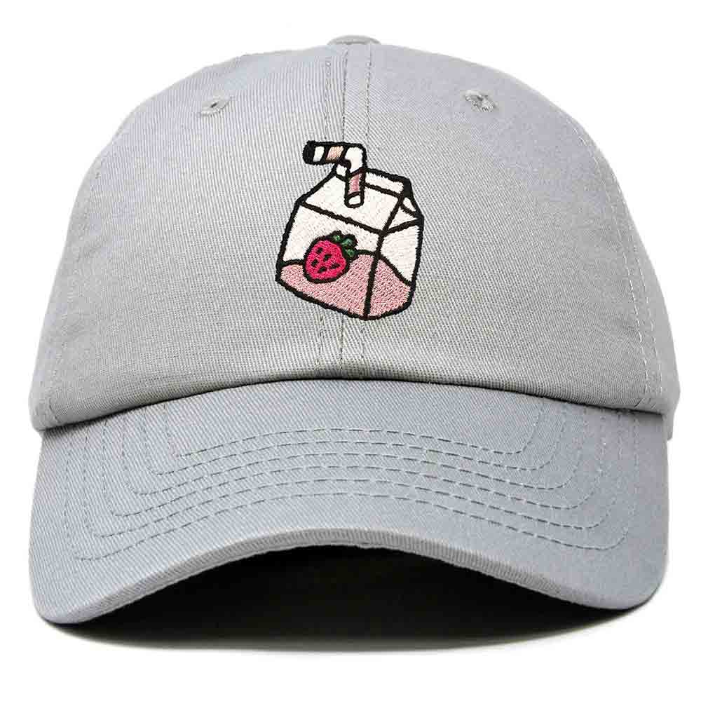 Dalix Strawberry Milk Embroidered Womens Cotton Dad Hat Baseball Cap in Gray