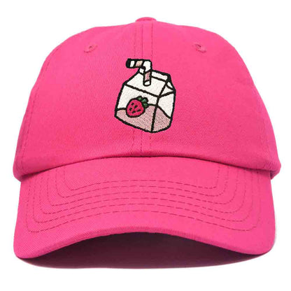 Dalix Strawberry Milk Embroidered Womens Cotton Dad Hat Baseball Cap in Hot Pink