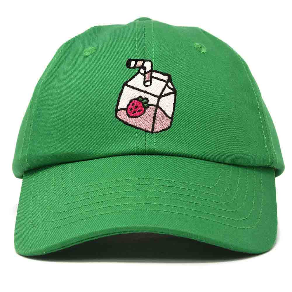 Dalix Strawberry Milk Embroidered Womens Cotton Dad Hat Baseball Cap in Kelly Green