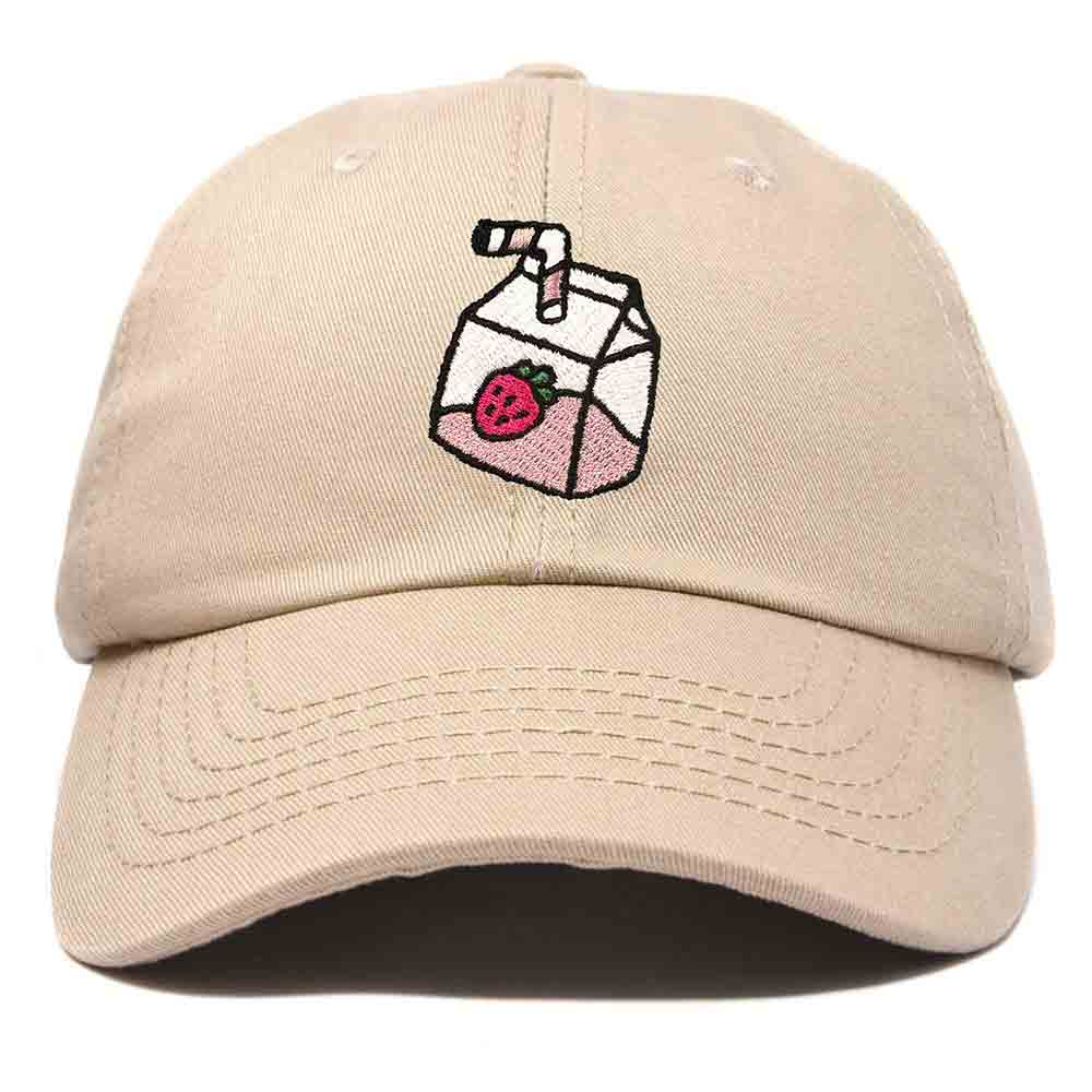 Dalix Strawberry Milk Embroidered Womens Cotton Dad Hat Baseball Cap in Khaki