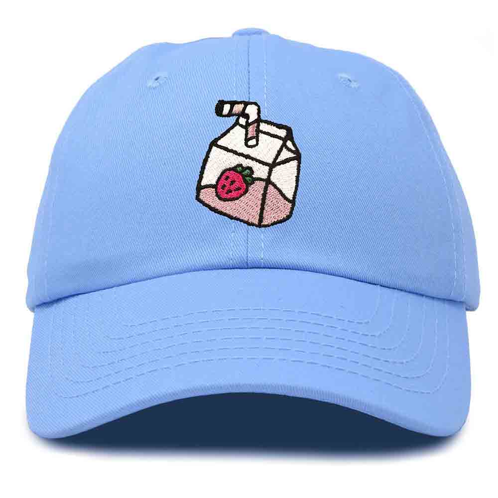 Dalix Strawberry Milk Embroidered Womens Cotton Dad Hat Baseball Cap in Light Blue