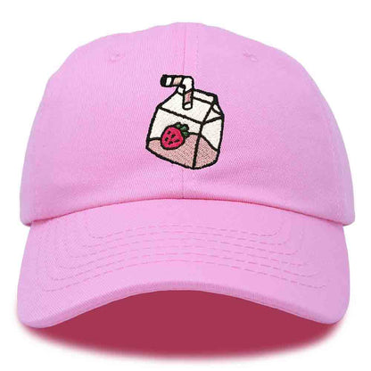 Dalix Strawberry Milk Embroidered Womens Cotton Dad Hat Baseball Cap in Light Pink