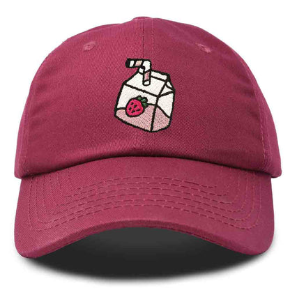 Dalix Strawberry Milk Embroidered Womens Cotton Dad Hat Baseball Cap in Maroon