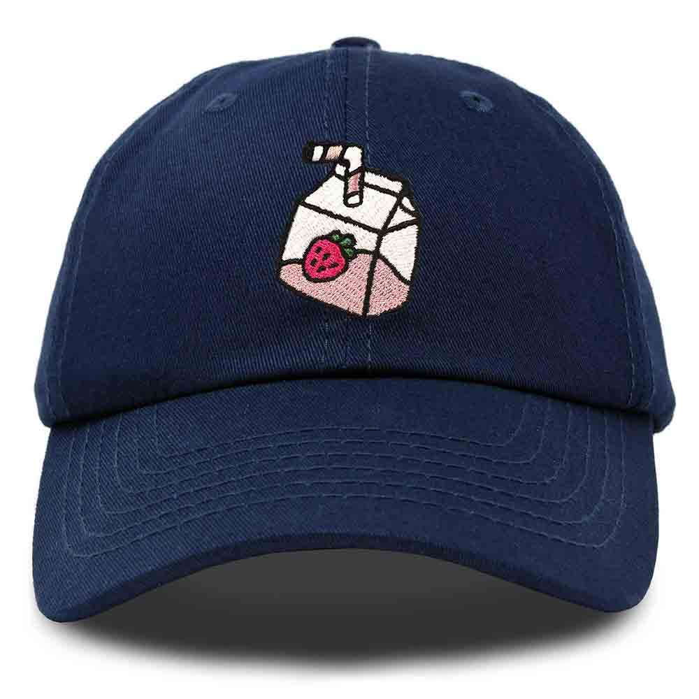 Dalix Strawberry Milk Embroidered Womens Cotton Dad Hat Baseball Cap in Navy Blue