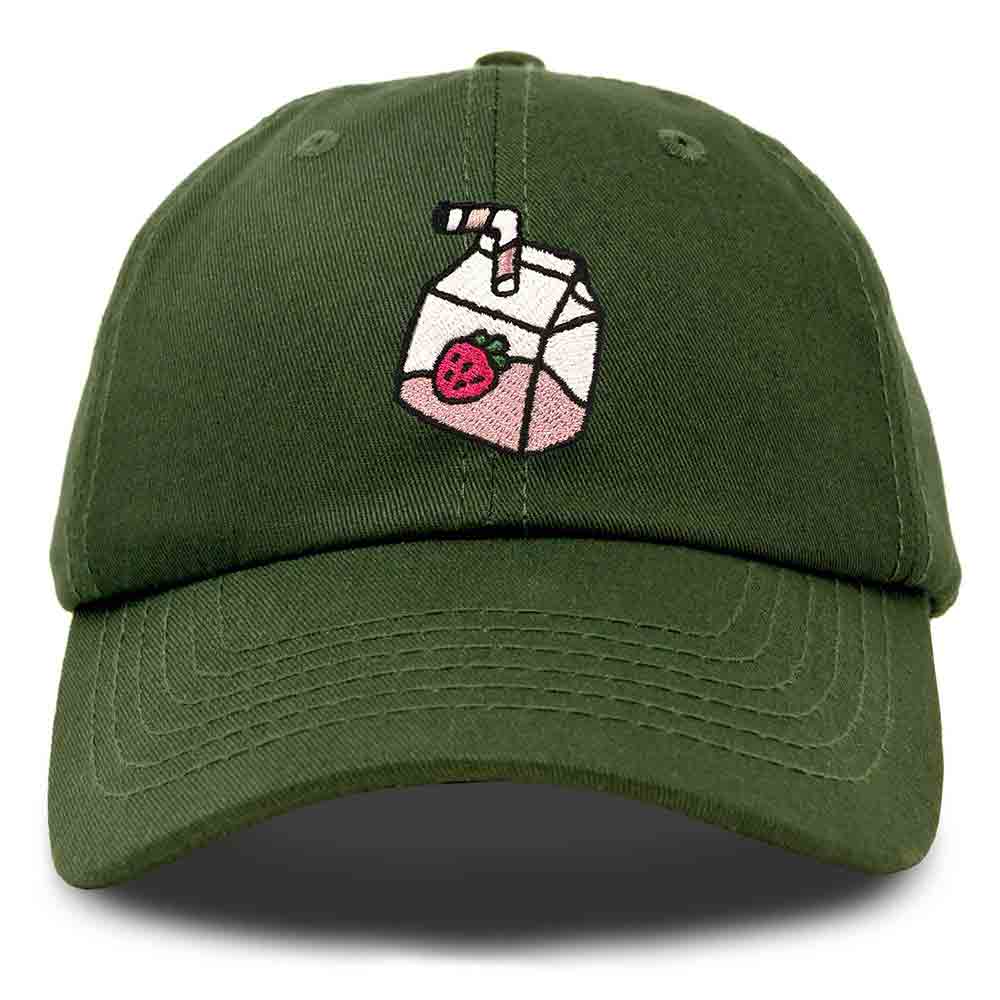 Dalix Strawberry Milk Embroidered Womens Cotton Dad Hat Baseball Cap in Olive