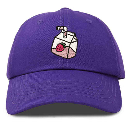 Dalix Strawberry Milk Embroidered Womens Cotton Dad Hat Baseball Cap in Purple