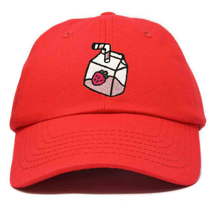 Dalix Strawberry Milk Embroidered Womens Cotton Dad Hat Baseball Cap in Red