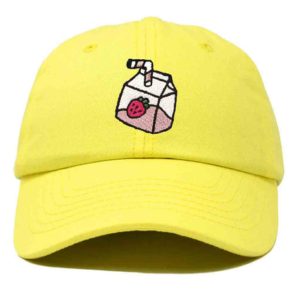 Dalix Strawberry Milk Embroidered Womens Cotton Dad Hat Baseball Cap in Yellow