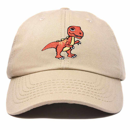 Dalix T-Rex Embroidered Mens Cotton Dad Hat Baseball Cap in Khaki