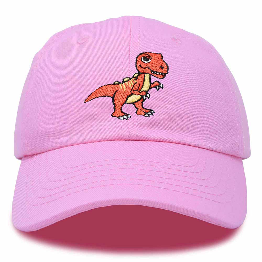 Dalix T-Rex Embroidered Mens Cotton Dad Hat Baseball Cap in Light Pink
