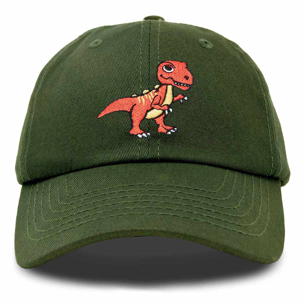 Dalix T-Rex Embroidered Mens Cotton Dad Hat Baseball Cap in Olive