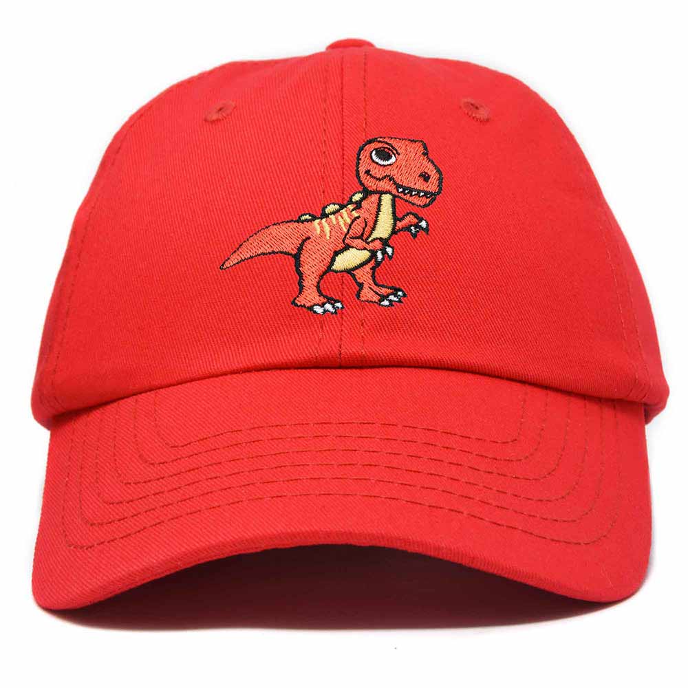 Dalix T-Rex Embroidered Mens Cotton Dad Hat Baseball Cap in Red