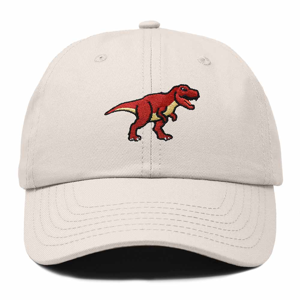 Dalix T Rex Embroidered Tyrannosaurus Dinosaur Cotton Summer Outdoor Baseball Cap Dad Hat Mens in Beige