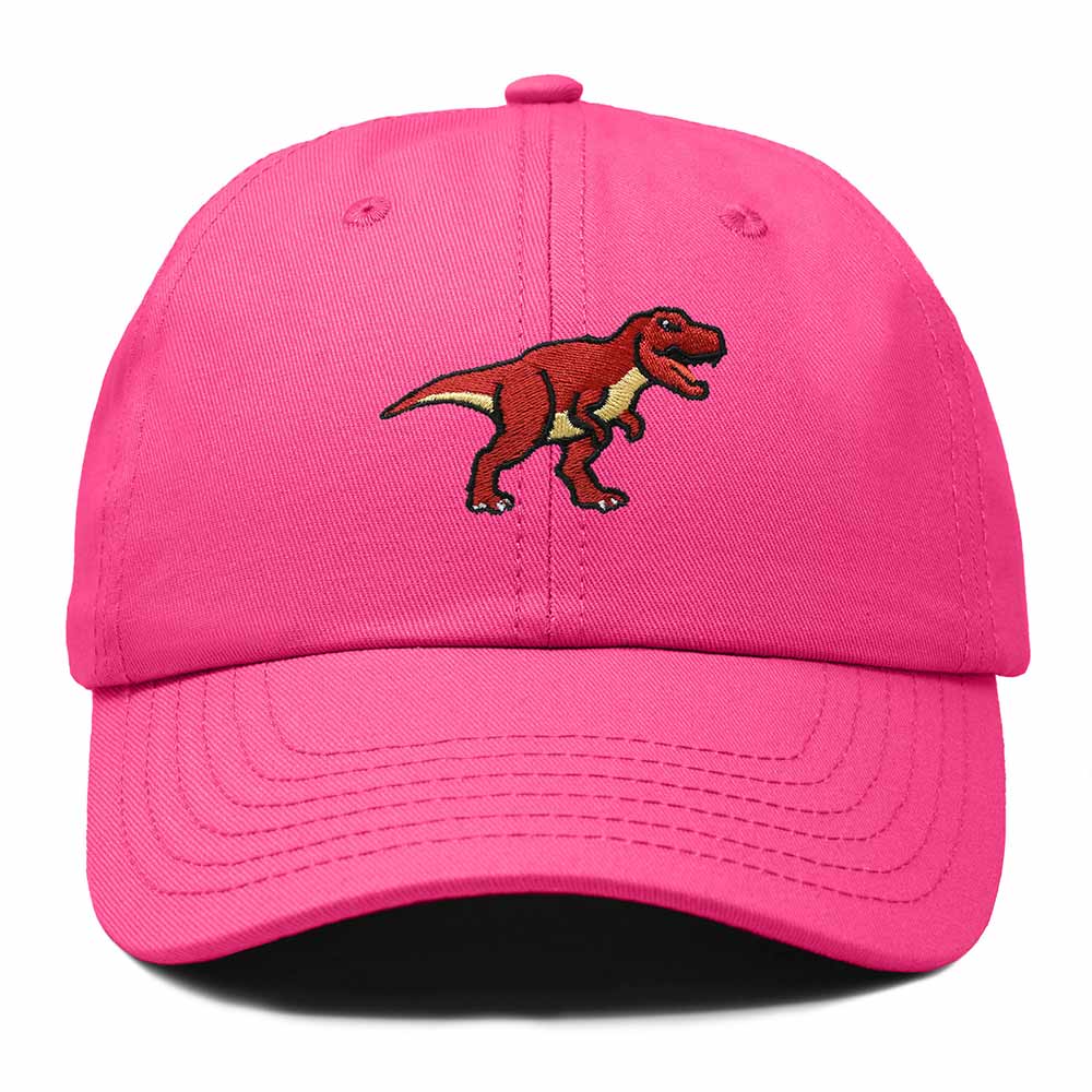 Dalix T Rex Embroidered Tyrannosaurus Dinosaur Cotton Summer Outdoor Baseball Cap Dad Hat Mens in Hot Pink