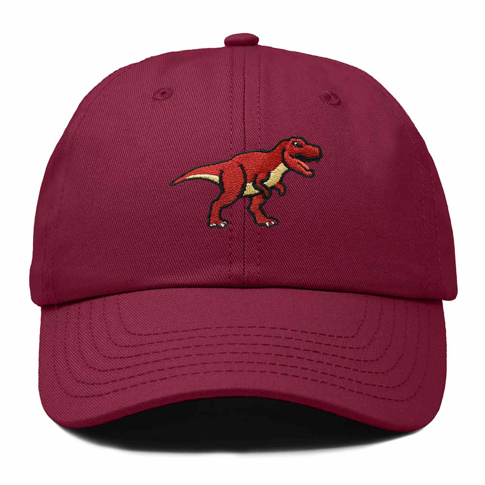 Dalix T Rex Embroidered Tyrannosaurus Dinosaur Cotton Summer Outdoor Baseball Cap Dad Hat Mens in Maroon