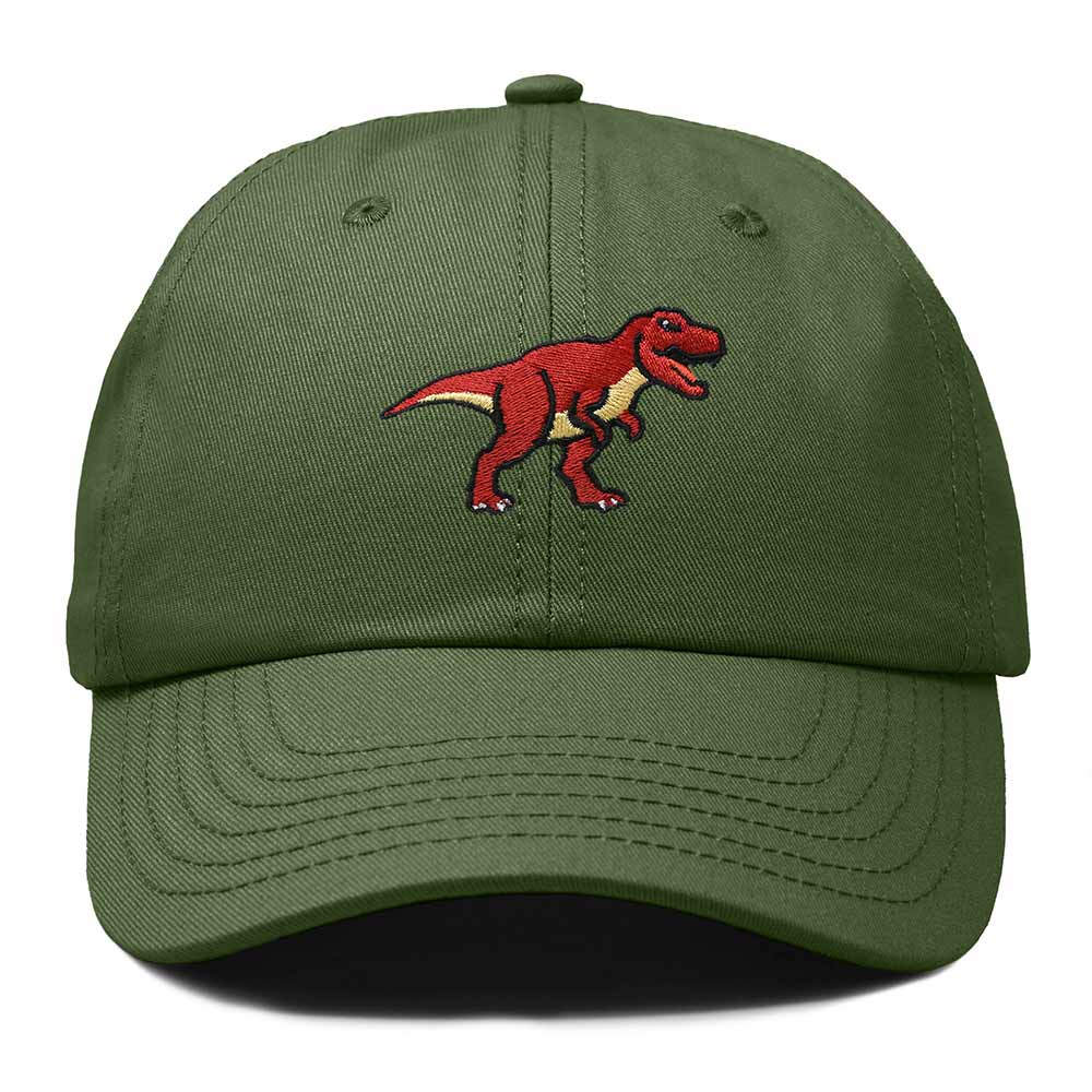 Dalix T Rex Embroidered Tyrannosaurus Dinosaur Cotton Summer Outdoor Baseball Cap Dad Hat Mens in Olive
