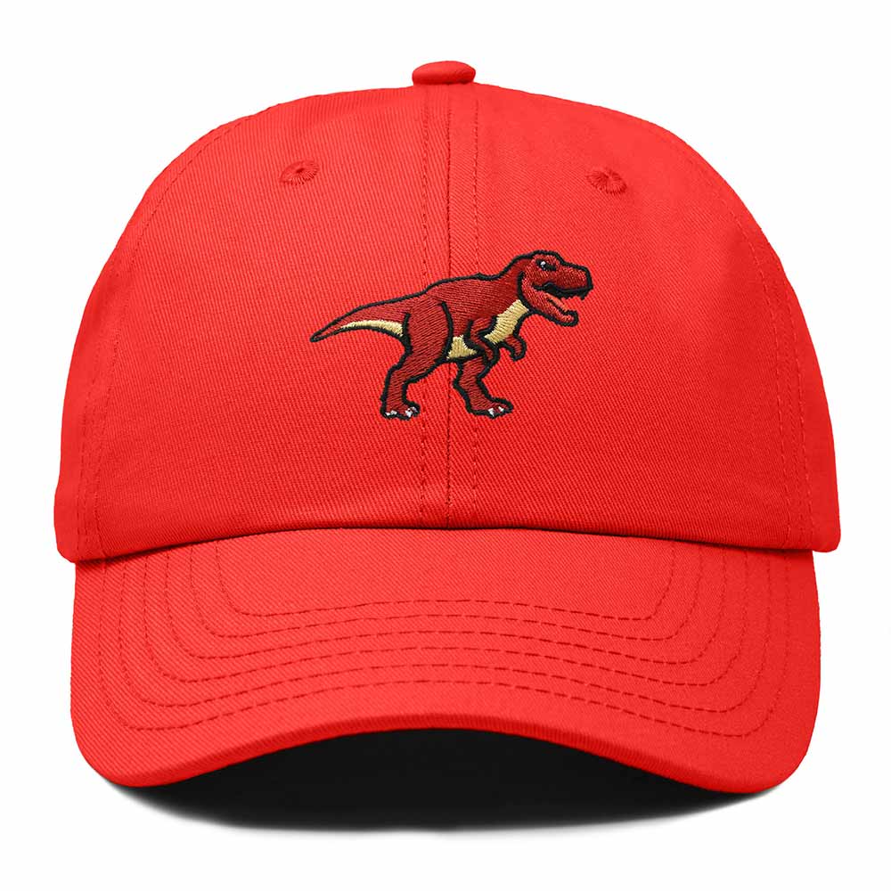 Dalix T Rex Embroidered Tyrannosaurus Dinosaur Cotton Summer Outdoor Baseball Cap Dad Hat Mens in Red