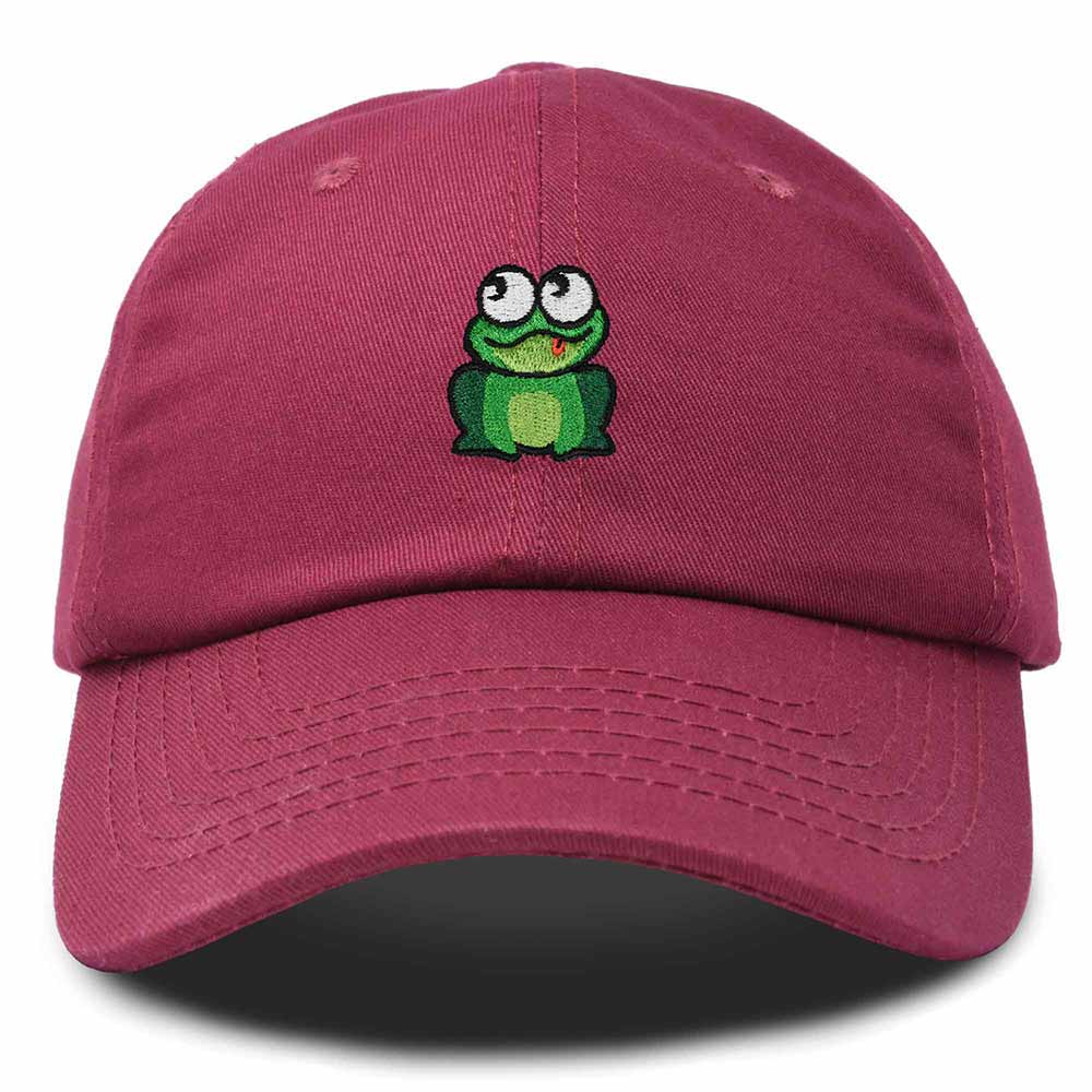 Dalix Frog Embroidered Womens Cotton Dad Hat Baseball Cap Adjustable in Maroon
