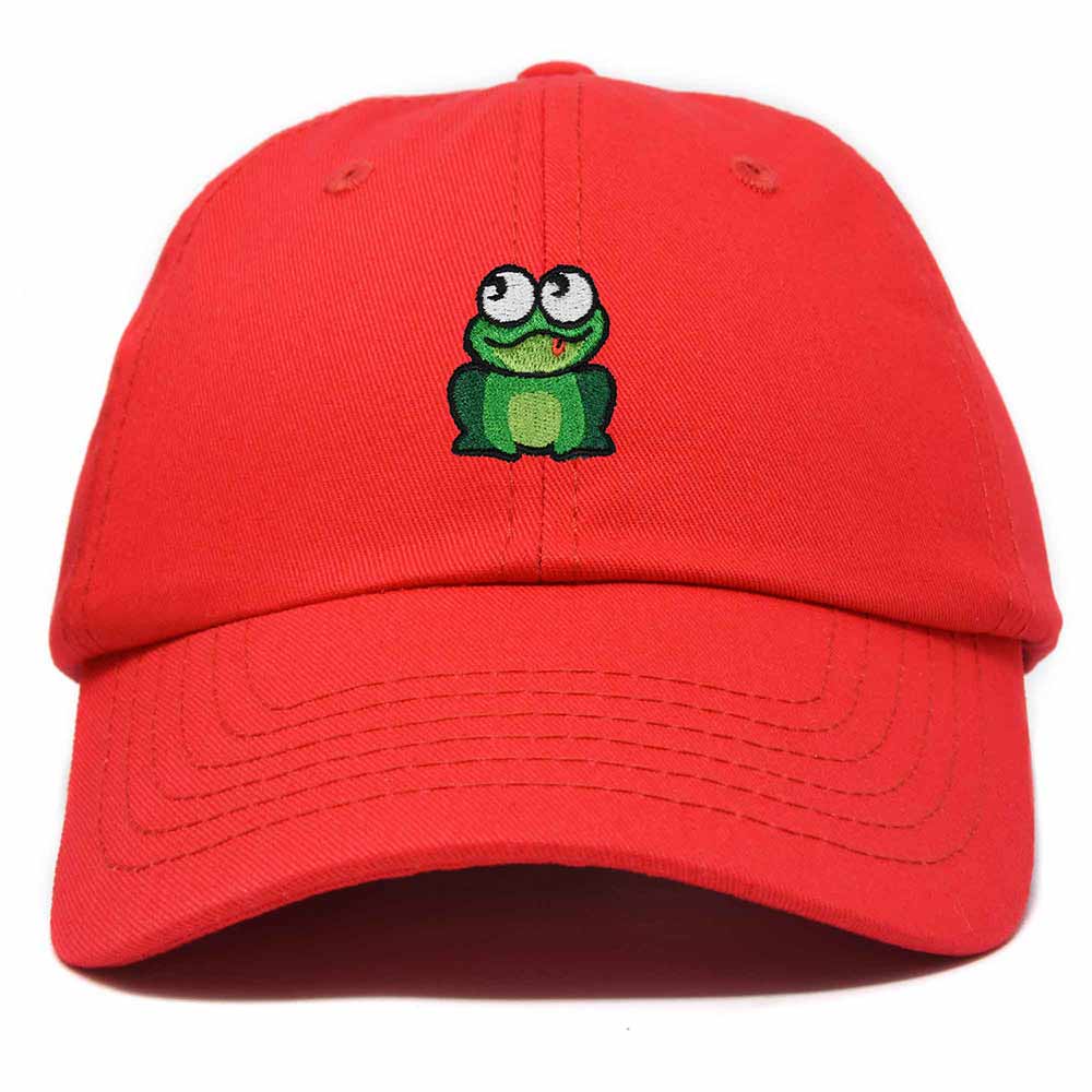 Dalix Frog Embroidered Womens Cotton Dad Hat Baseball Cap Adjustable in Red