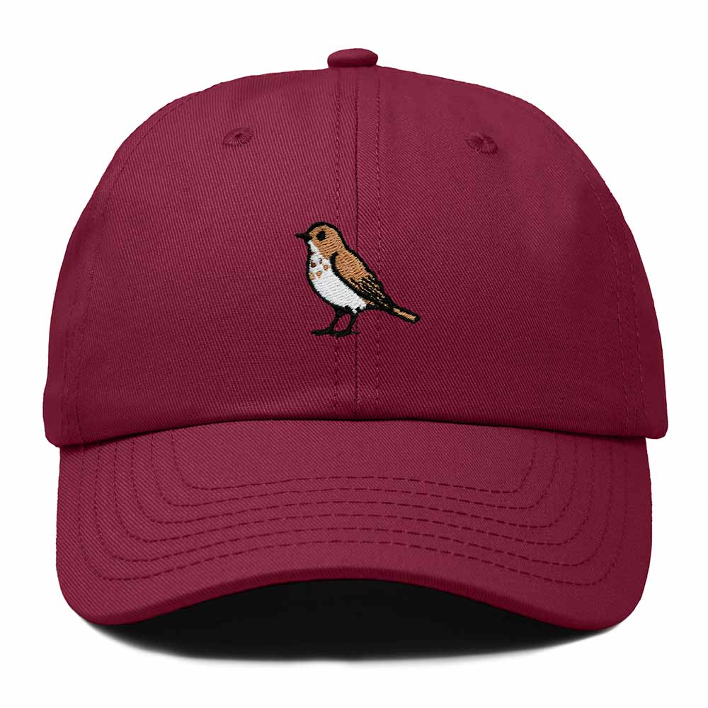 Dalix Hermit Thrush Vermont Embroidered Bird Cotton Baseball Cap Dad Hat Mens Womens Outdoor Summer in Maroon