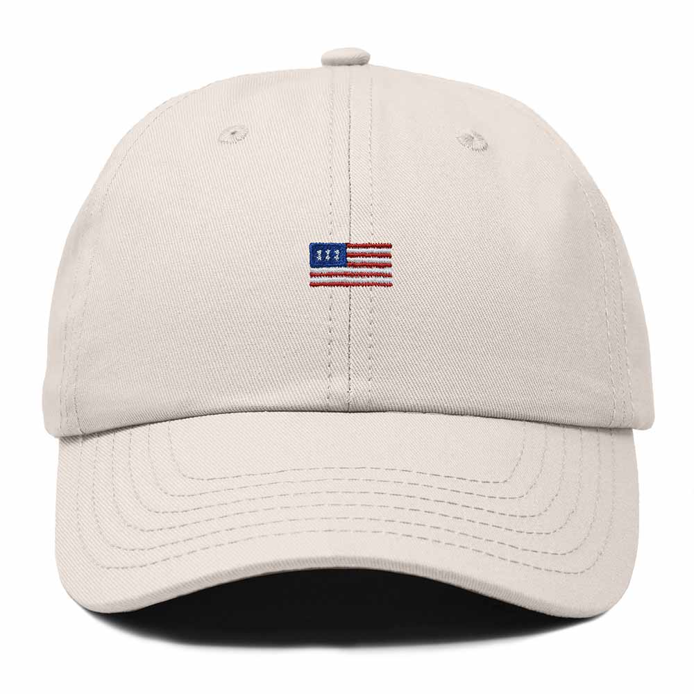 Dalix USA Flag Embroidered Dad Hat Adjustable Cotton Baseball Cap Unstructured Low Profile Everyday Americana Hat in Beige