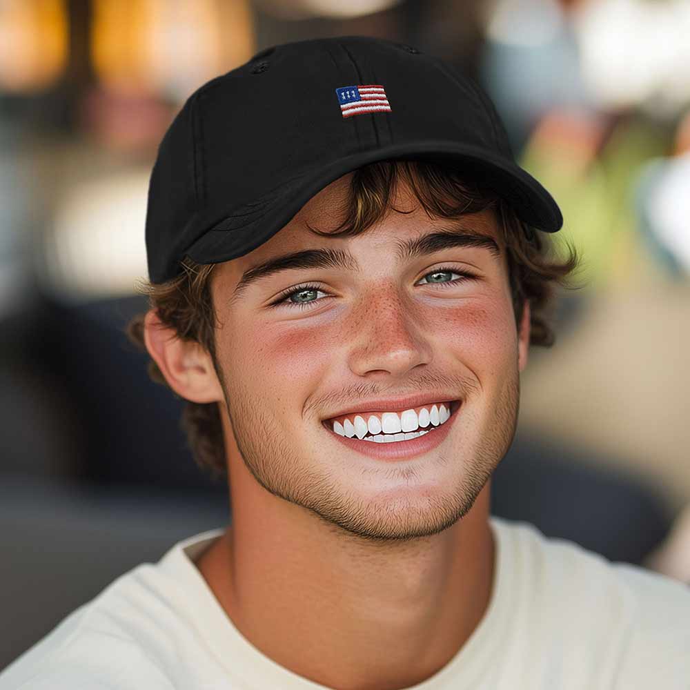 Dalix USA Flag Embroidered Dad Hat Adjustable Cotton Baseball Cap Unstructured Low Profile Everyday Americana Hat in Black