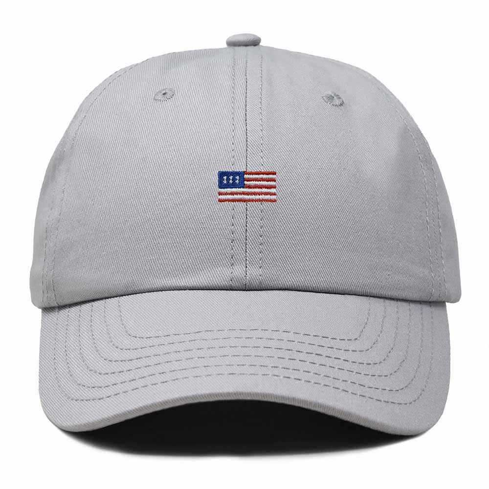 Dalix USA Flag Embroidered Dad Hat Adjustable Cotton Baseball Cap Unstructured Low Profile Everyday Americana Hat in Gray