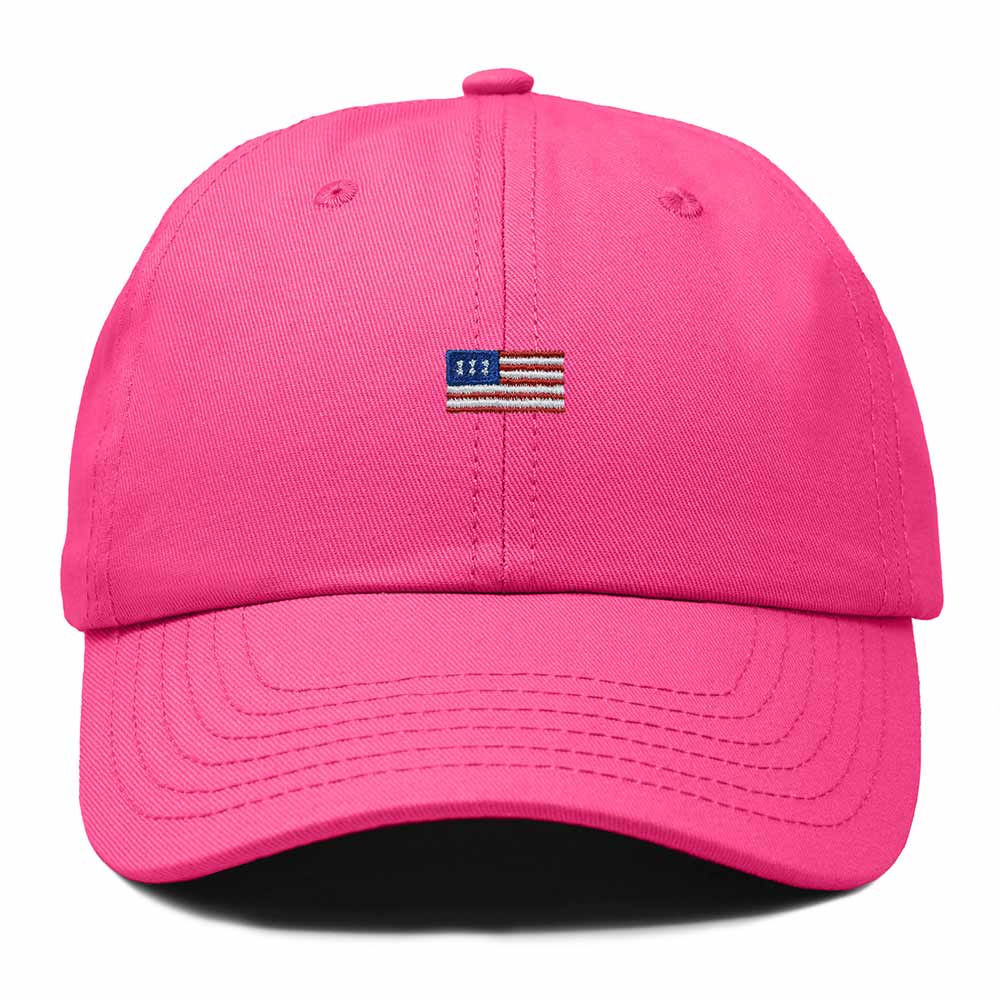 Dalix USA Flag Embroidered Dad Hat Adjustable Cotton Baseball Cap Unstructured Low Profile Everyday Americana Hat in Hot Pink