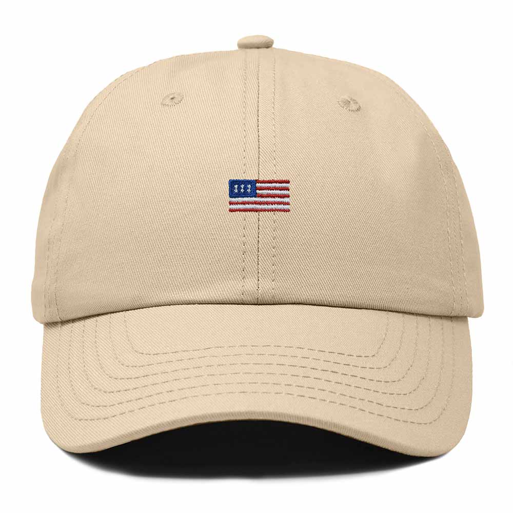 Dalix USA Flag Embroidered Dad Hat Adjustable Cotton Baseball Cap Unstructured Low Profile Everyday Americana Hat in Khaki