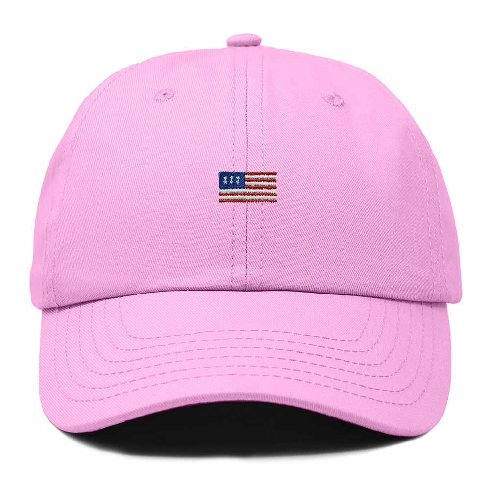Dalix USA Flag Embroidered Dad Hat Adjustable Cotton Baseball Cap Unstructured Low Profile Everyday Americana Hat in Light Pink