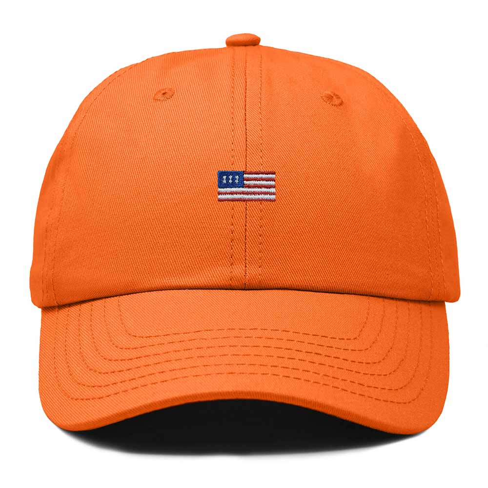 Dalix USA Flag Embroidered Dad Hat Adjustable Cotton Baseball Cap Unstructured Low Profile Everyday Americana Hat in Orange
