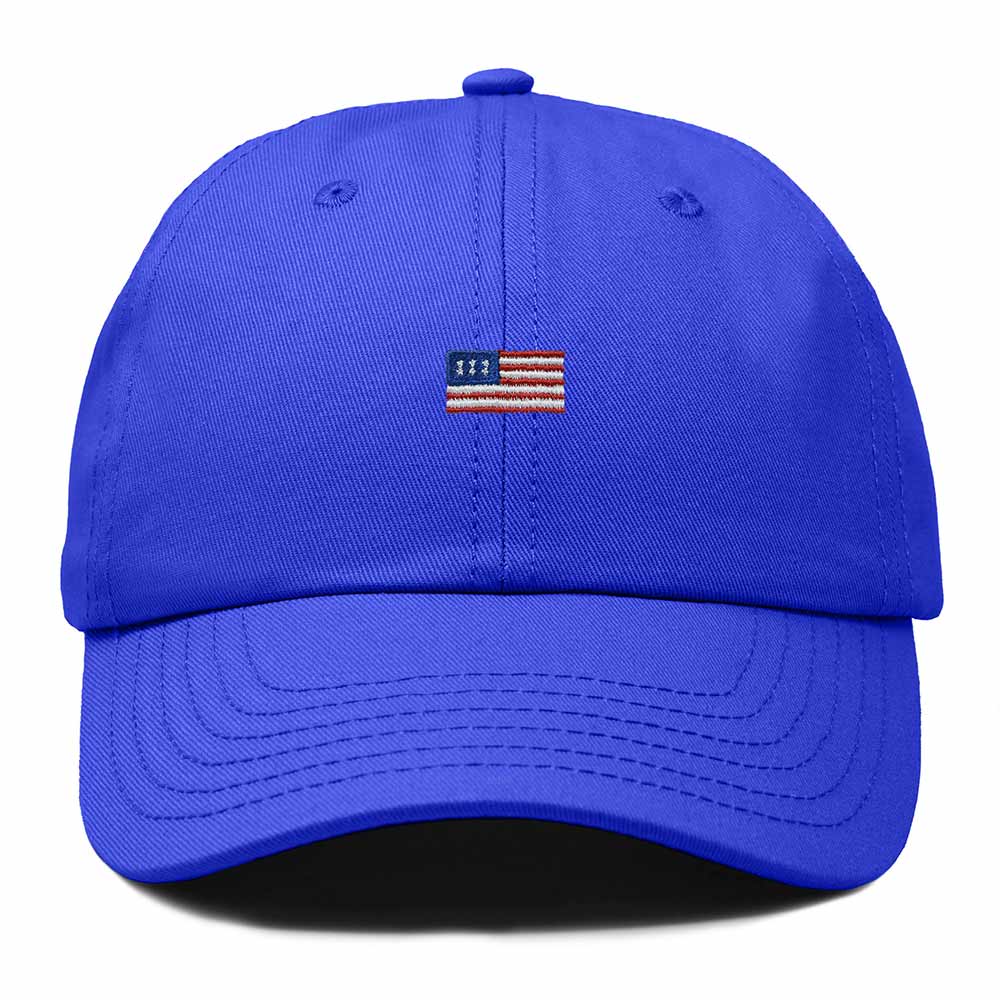 Dalix USA Flag Embroidered Dad Hat Adjustable Cotton Baseball Cap Unstructured Low Profile Everyday Americana Hat in Royal Blue
