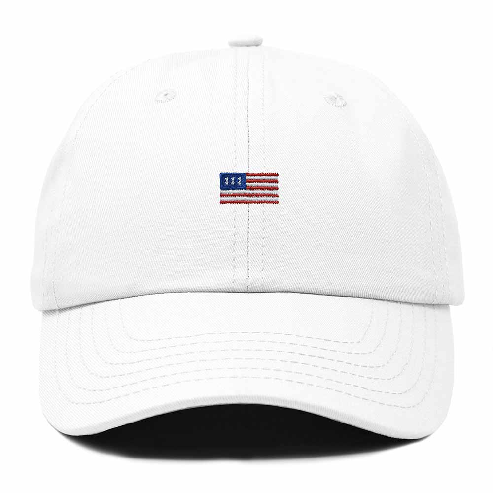 Dalix USA Flag Embroidered Dad Hat Adjustable Cotton Baseball Cap Unstructured Low Profile Everyday Americana Hat in White