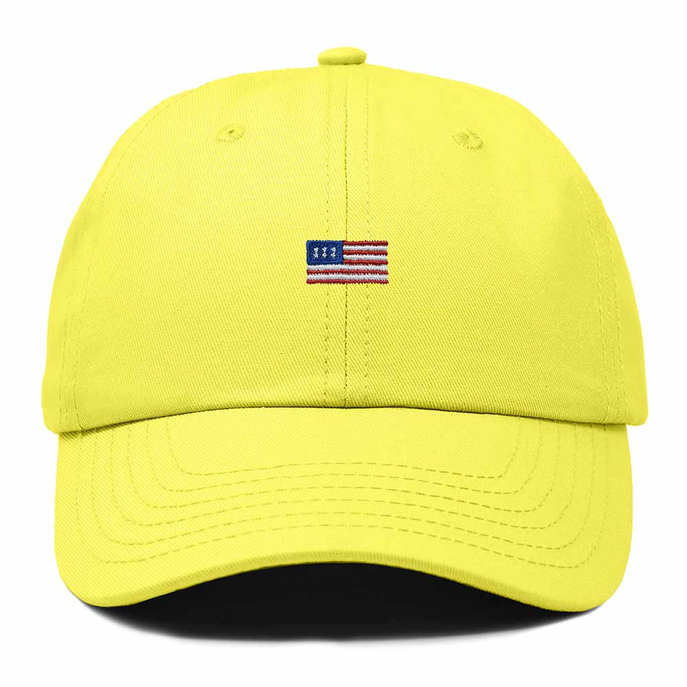 Dalix USA Flag Embroidered Dad Hat Adjustable Cotton Baseball Cap Unstructured Low Profile Everyday Americana Hat in Yellow