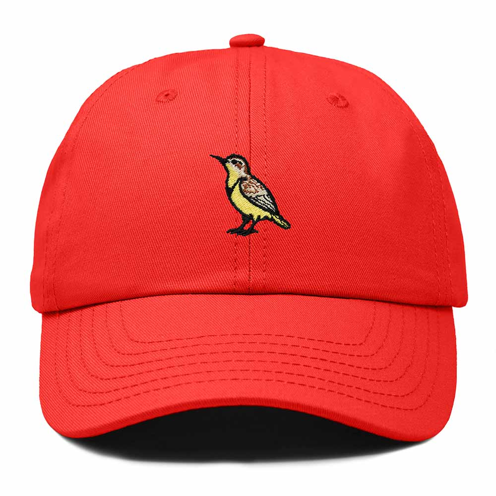 Dalix Western Meadowlark Wyoming Embroidered Bird Cotton Baseball Cap Dad Hat Mens Womens Outdoor Summer
 Embroidered Bird Cotton Baseball Cap Dad Hat Mens Womens Outdoor Summer in Red