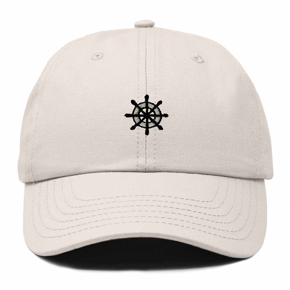 Dalix Ship Wheel Embroidered Dad Hat Adjustable Cotton Twill Baseball Cap Casual for Men in Beige