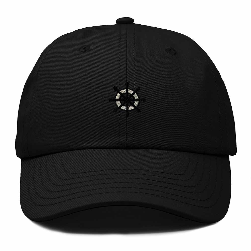 Dalix Ship Wheel Embroidered Dad Hat Adjustable Cotton Twill Baseball Cap Casual for Men in Black