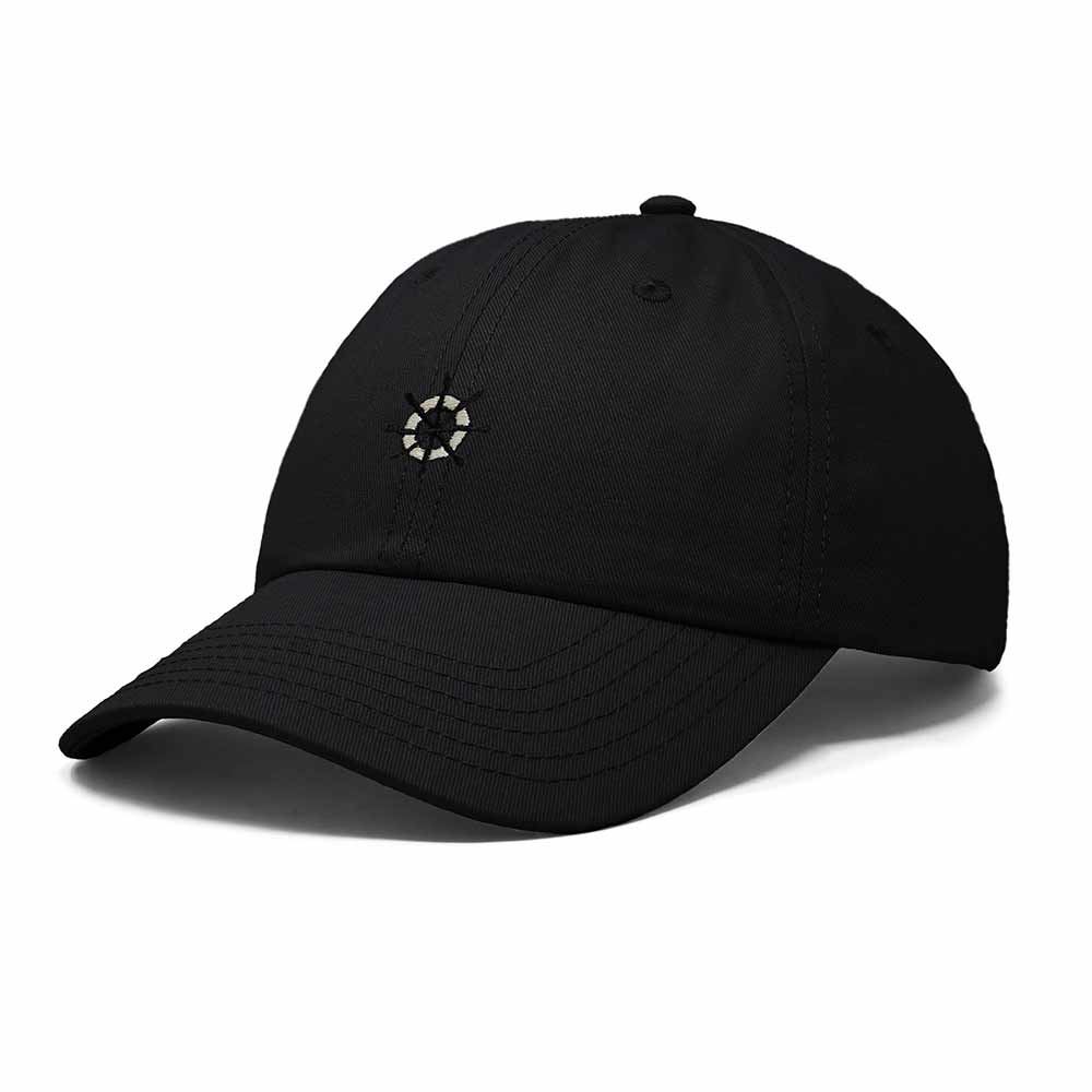 Dalix Ship Wheel Embroidered Dad Hat Adjustable Cotton Twill Baseball Cap Casual for Men in Black