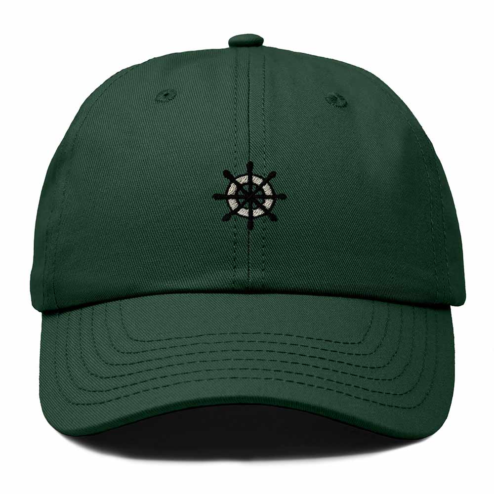 Dalix Ship Wheel Embroidered Dad Hat Adjustable Cotton Twill Baseball Cap Casual for Men in Dark Green