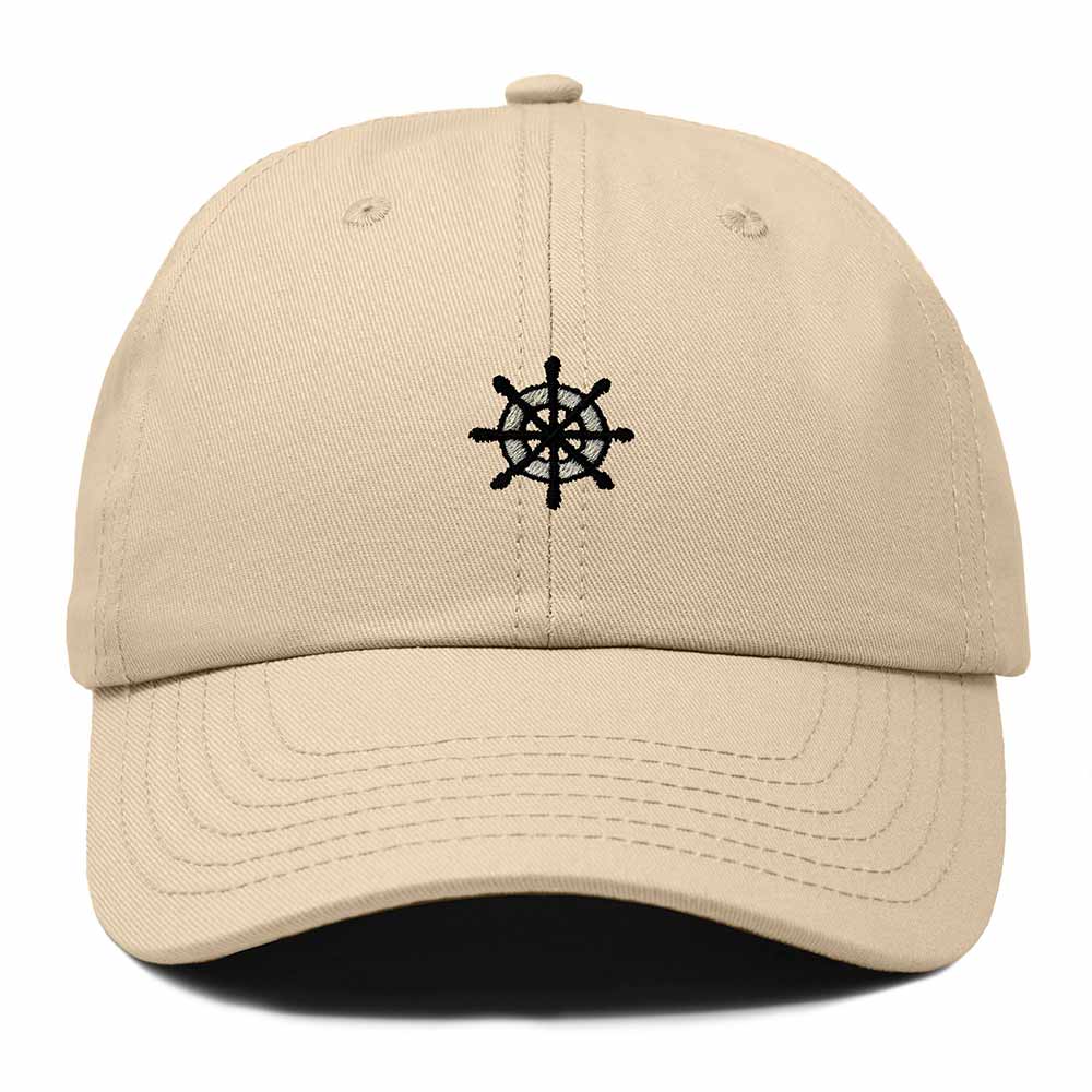 Dalix Ship Wheel Embroidered Dad Hat Adjustable Cotton Twill Baseball Cap Casual for Men in Khaki