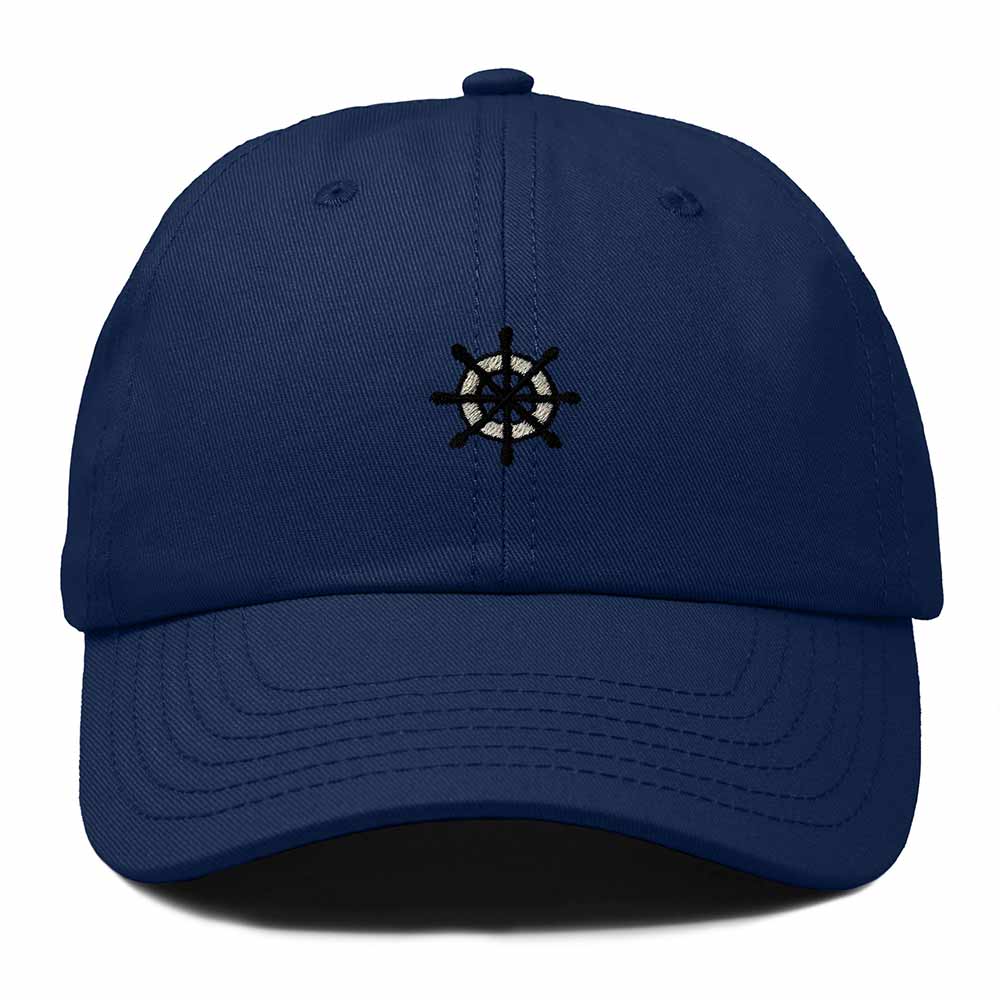 Dalix Ship Wheel Embroidered Dad Hat Adjustable Cotton Twill Baseball Cap Casual for Men in Navy Blue