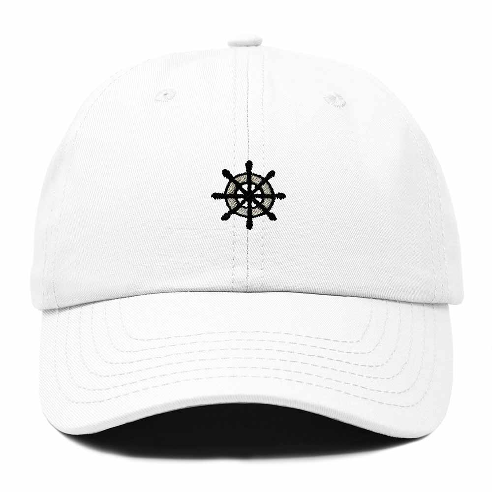 Dalix Ship Wheel Embroidered Dad Hat Adjustable Cotton Twill Baseball Cap Casual for Men in White