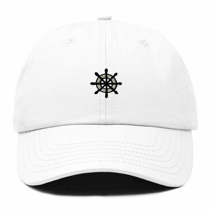 Dalix Ship Wheel Embroidered Dad Hat Adjustable Cotton Twill Baseball Cap Casual for Men in White