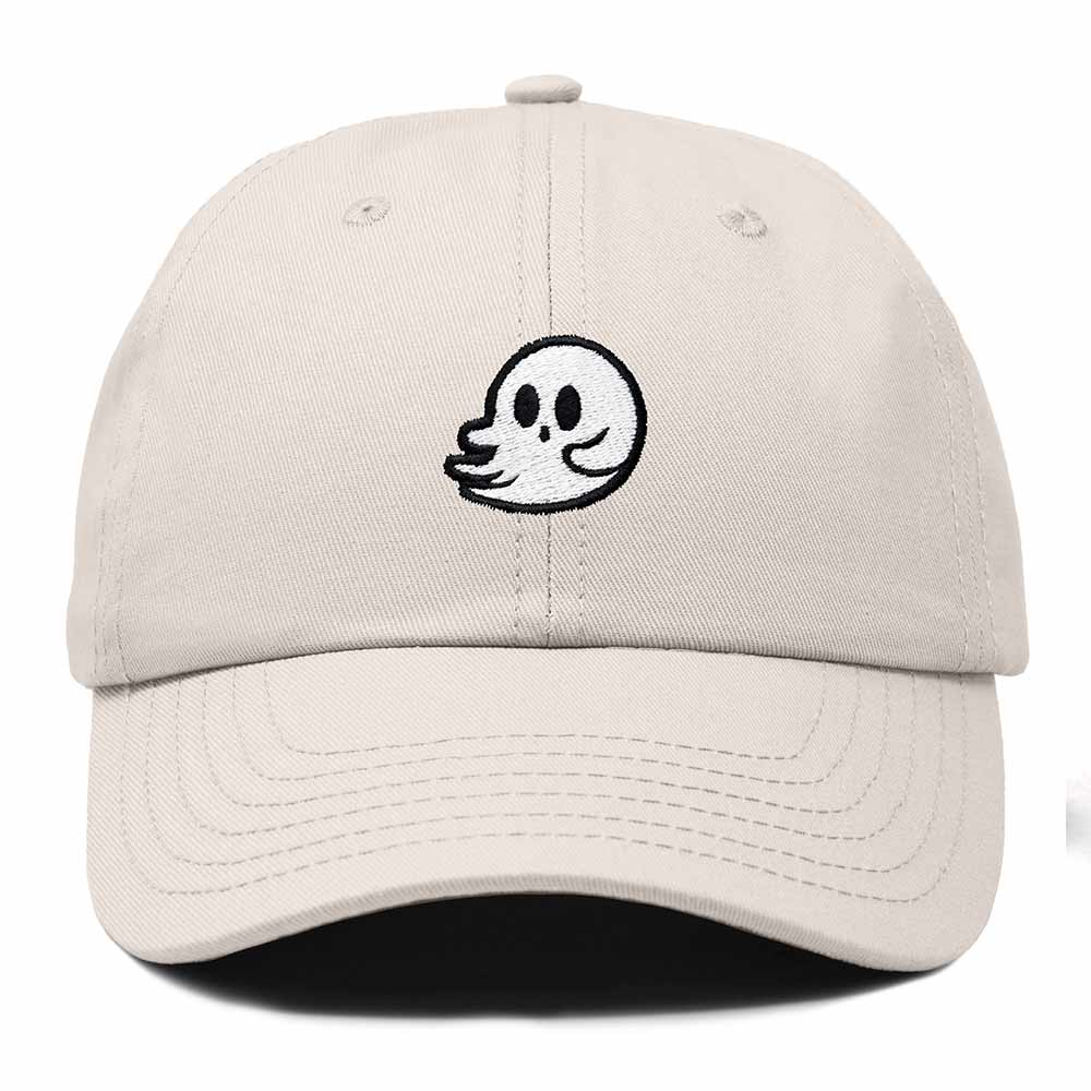Dalix Whisper Ghost Embroidered Cotton Outdoor Baseball Cap Dad Hat Mens in Beige