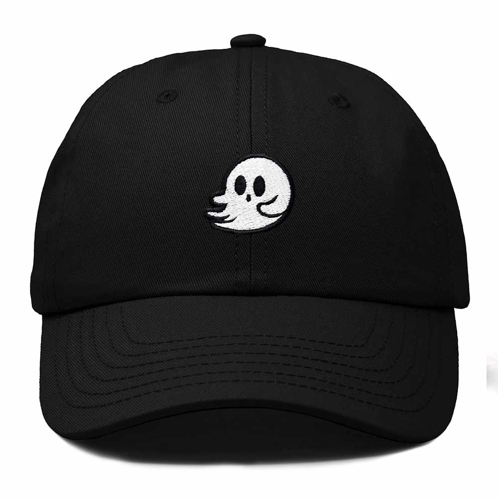 Dalix Whisper Ghost Embroidered Cotton Outdoor Baseball Cap Dad Hat Mens in Black