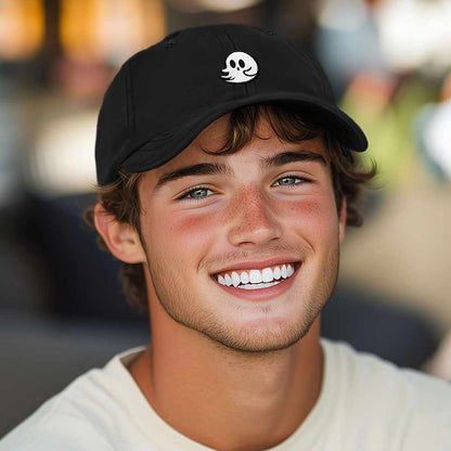 Dalix Whisper Ghost Embroidered Cotton Outdoor Baseball Cap Dad Hat Mens in Black