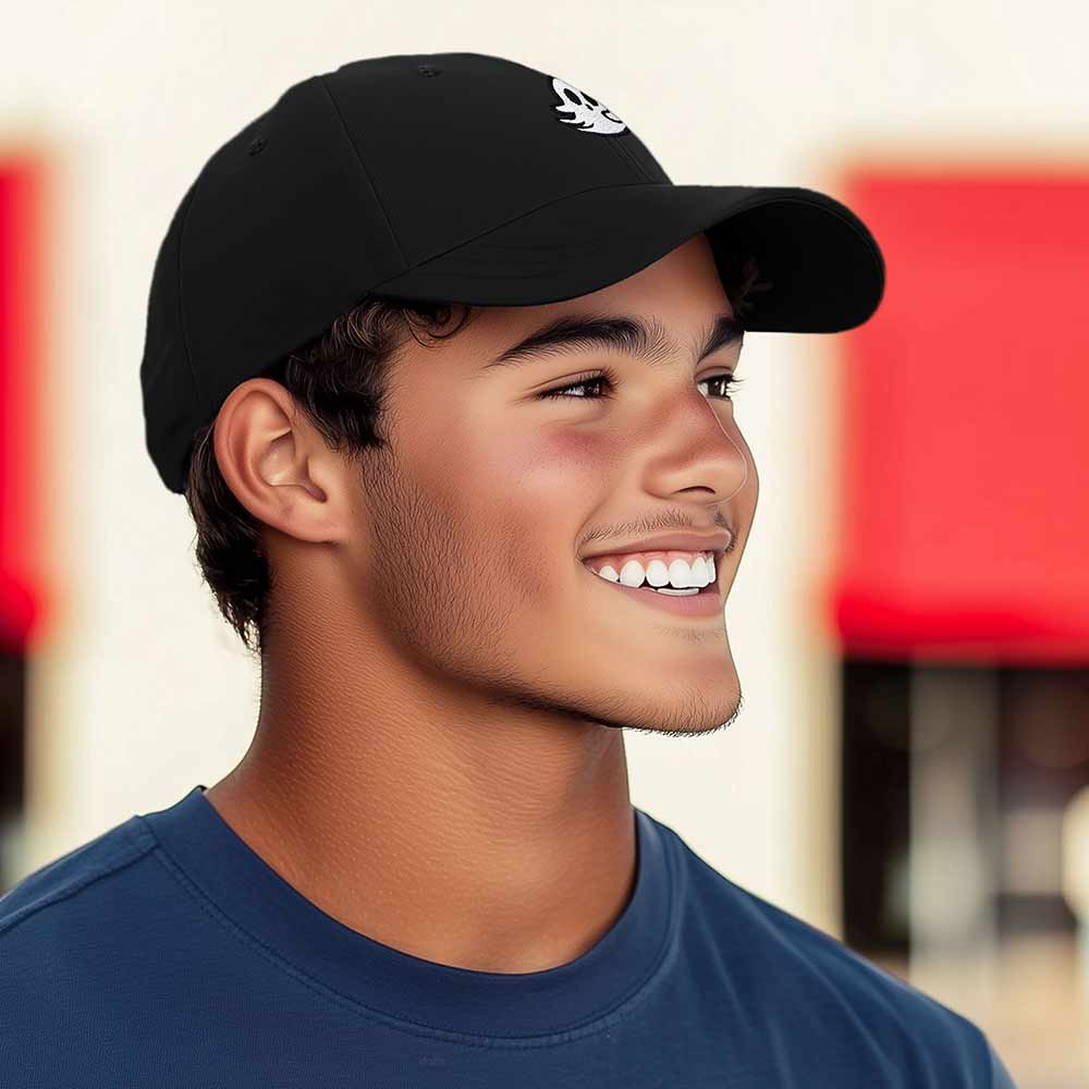 Dalix Whisper Ghost Embroidered Cotton Outdoor Baseball Cap Dad Hat Mens in Black