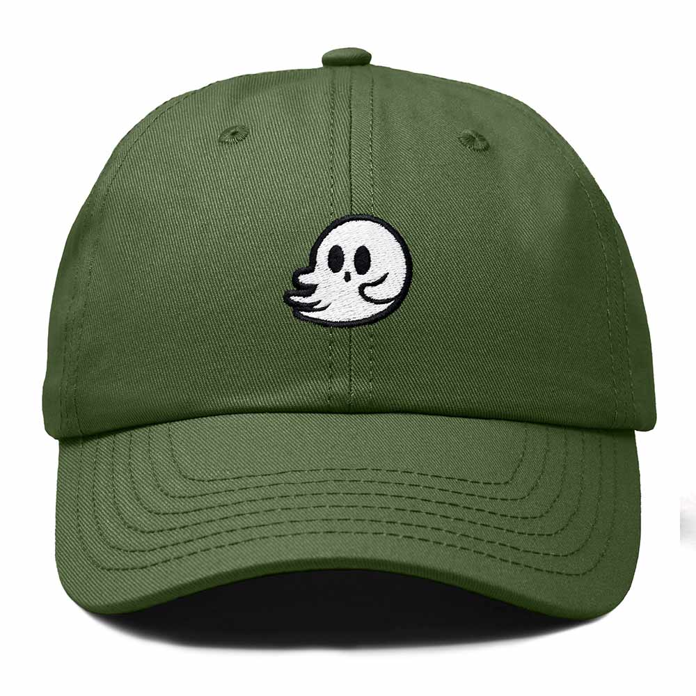Dalix Whisper Ghost Embroidered Cotton Outdoor Baseball Cap Dad Hat Mens in Olive