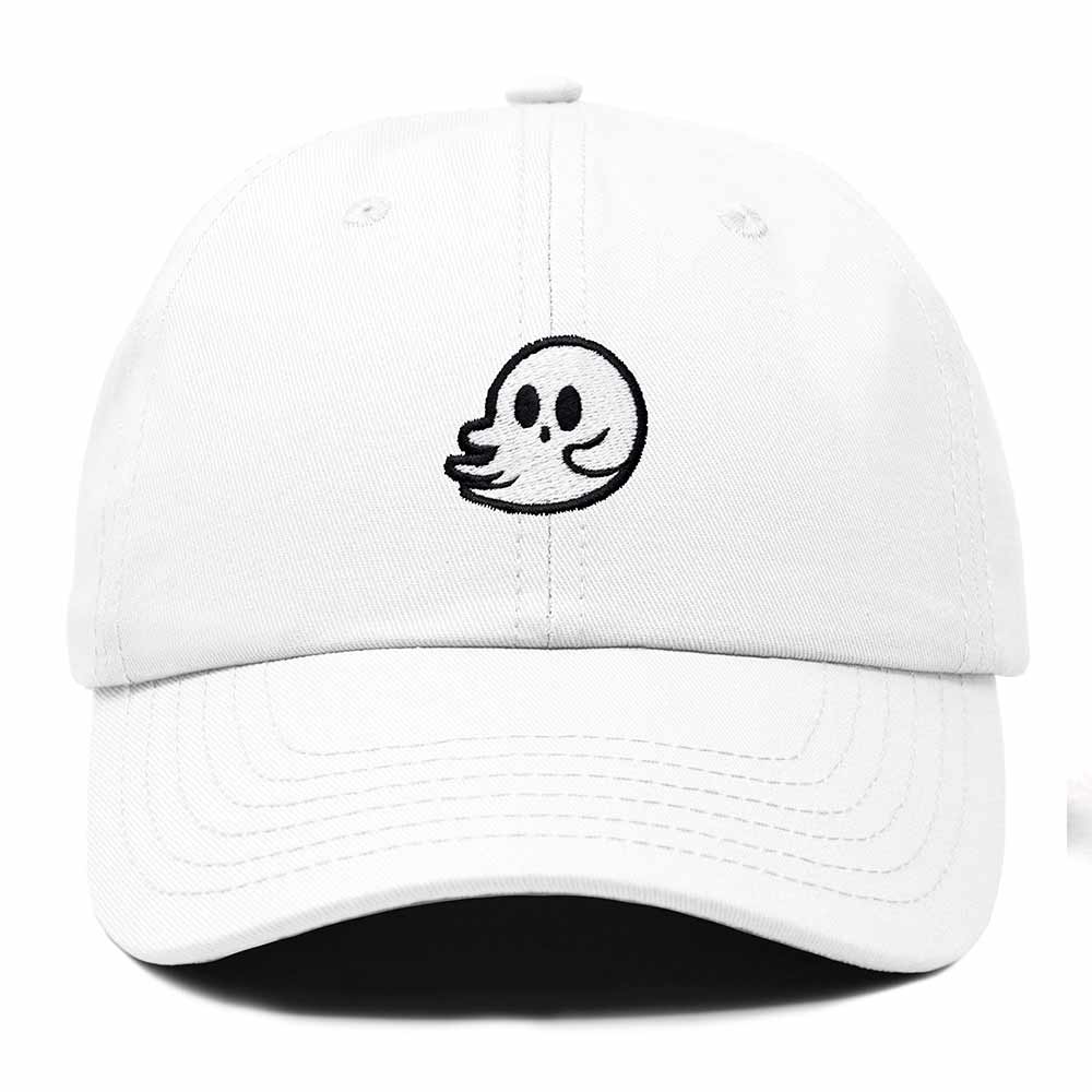 Dalix Whisper Ghost Embroidered Cotton Outdoor Baseball Cap Dad Hat Mens in White